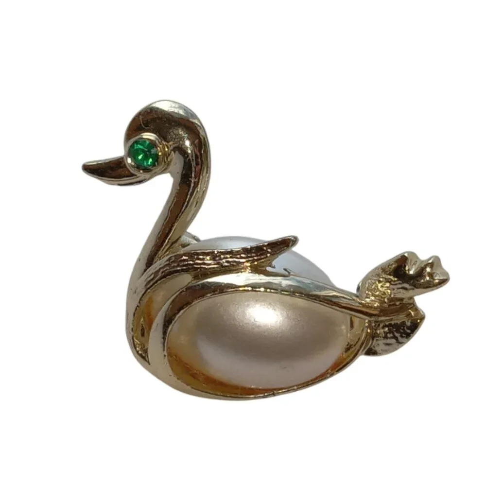 Rare Vintage Jelly Belly Swan Brooch Pin Green Gem Eye - Picture 11 of 12